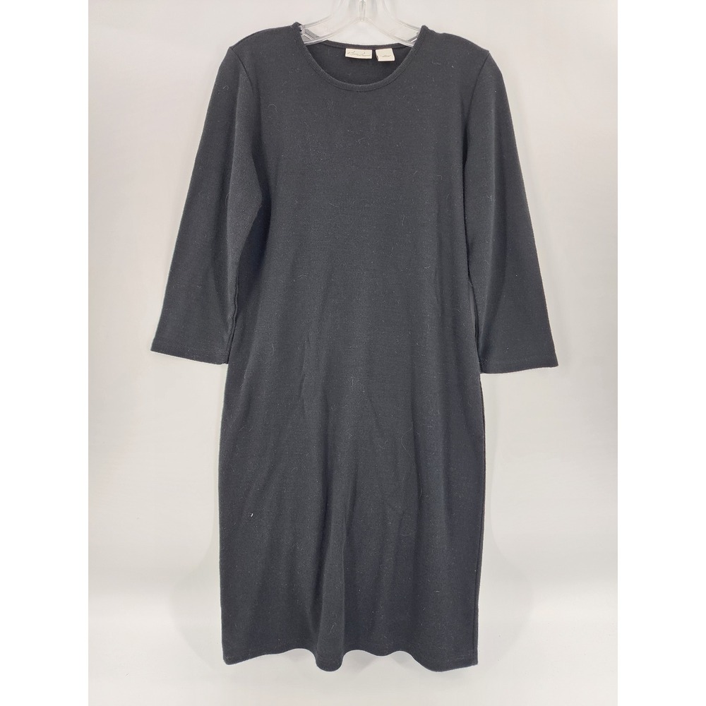 Kim Rogers Black Crew Neck 3/4 Sleeve Knit Midi Dress Size Medium